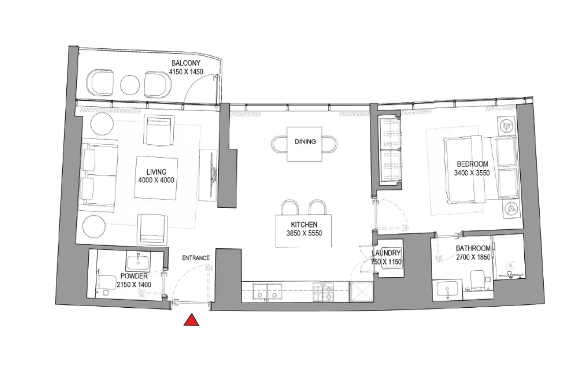 1 BR Floor Plan A